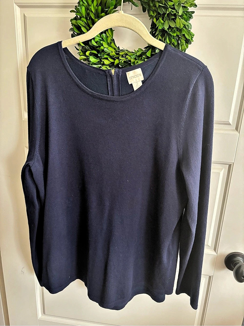 Chico's Long Sleeve Navy Blue Touch of Cool Tee Size 2 (large)